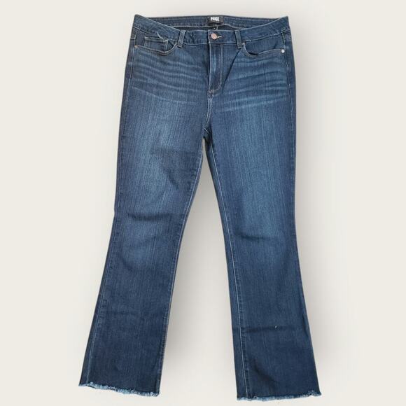 Paige Jeans Women's Sz 33" High Rise Manhattan Straight Frayed Hem Stretch - Picture 1 of 12